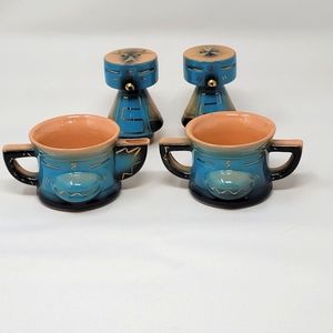 1950s The Clay Shop Pottery Kachina Totem creamer, sugar and salt & pepper